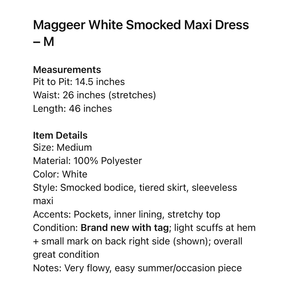 White Smocked Tiered Maxi Dress Sleeveless Beach Vacation Sundress Maggeer M New - Picture 3 of 16